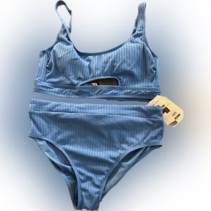 Electric Blue Ribbed Cutout Bikini